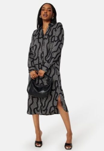 VERO MODA Daisy L/S V-Neck Calf Dress Black AOP: Hia S – 5715434806733