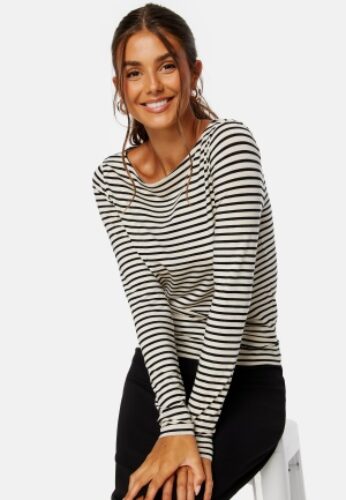 VERO MODA Fiona LS Boatneck Top Birch Stripes Black XS – 5715430640058