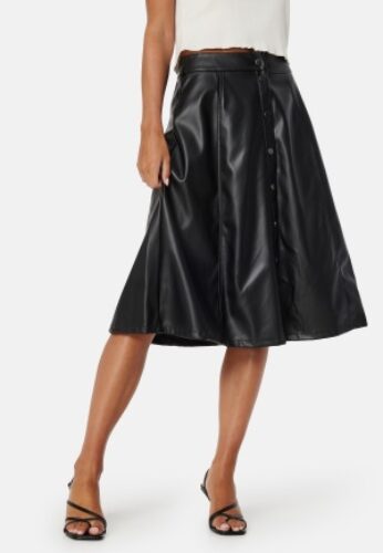 VILA Brown HW Coated Skirt Black 38 – 5715507214236