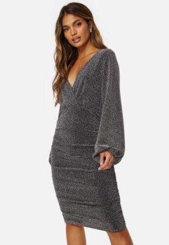 VILA Caro LS V-Neck Midi Dress Silver 34 – 5715429885651