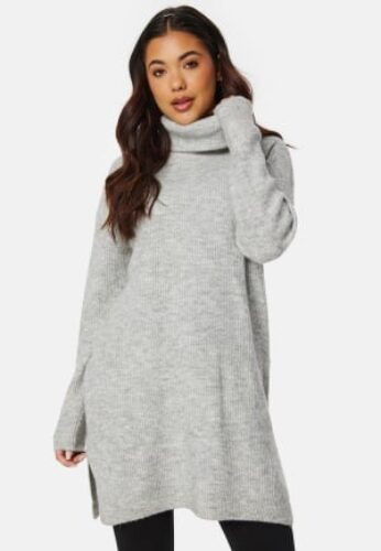 VILA Cilia Rollneck L/S Knit Tunic Light Grey Melange S – 5715309137368