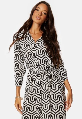 VILA Daca Sana L/S Midi Calf Shirt Dress Black AOP:SANA 38 – 5715358051592