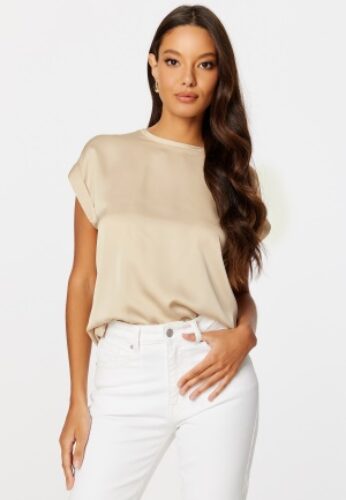VILA Ellette S/S Satin Top Cement 34 – 5713788469956