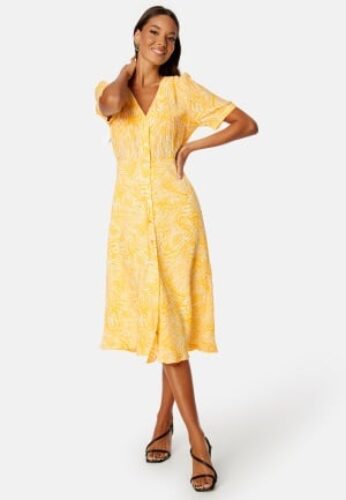 VILA Limia Eva V-Neck S/S Mid Calf Dress Solar Power AOP:Eva 34 – 5715357693373