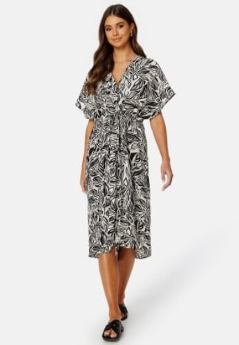 VILA Limia Maya S/S Midi Dress Birch AOP:Maya black 36 – 5715422616528