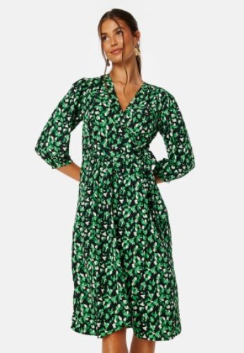 VILA Meda Bri V-neck 3/4 Mid Calf Dress/SU Black AOP:Bri Print 36 – 5715357952814