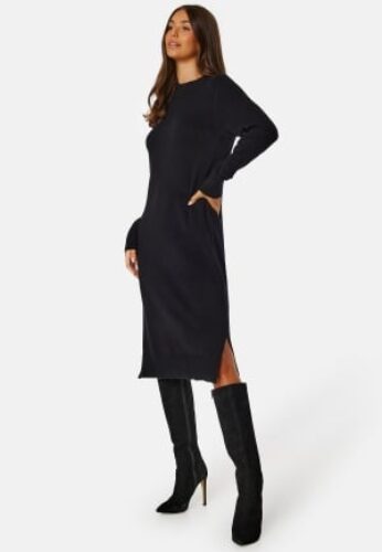 VILA Ril Crew Neck Midi Dress Black S – 5713786003480