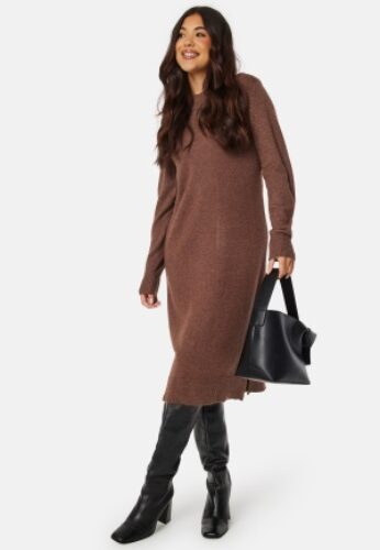 VILA Ril Crew Neck Midi Dress Brown melange M – 5715429393965