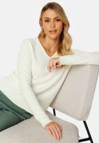 VILA Ril L/S V-neck Knit Top White Alyssum L – 5713780038228