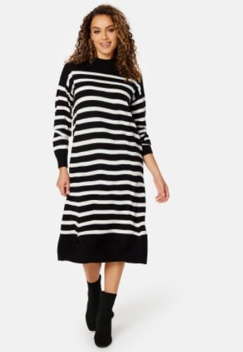 VILA Stripi Funnelneck Knit Dress Black Stripes:CLOUD XS – 5713789797522