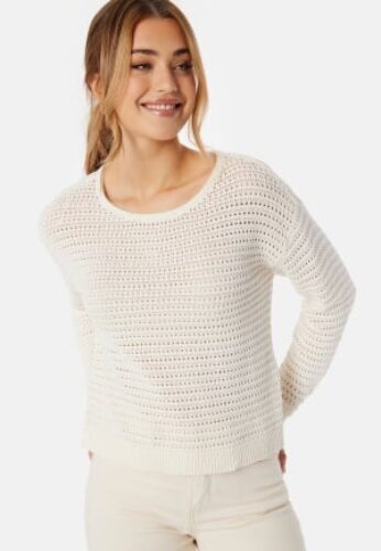 VILA Vibellisina boatneck L/S knit top Egret M – 5715358571632