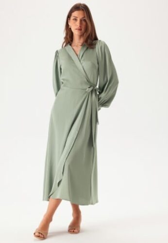 VILA Vienna Ravenna L/S Ankle Wrap Dress Green Milieu 36 – 5715359338517