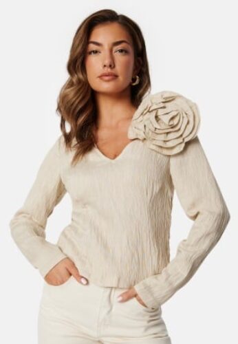 VILA Viflowery Short L/S V-Neck Top Cement 36 – 5715359335738