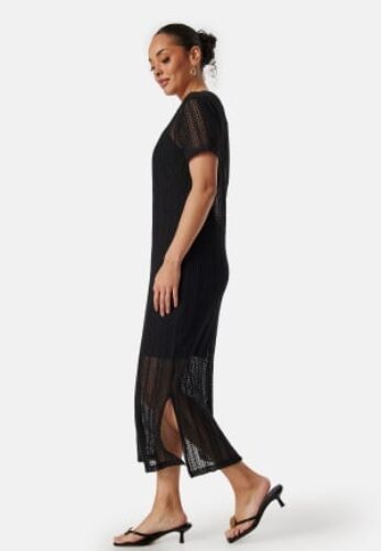 VILA Vigardea O-Neck S/S ankle dress Black S – 5715359407848