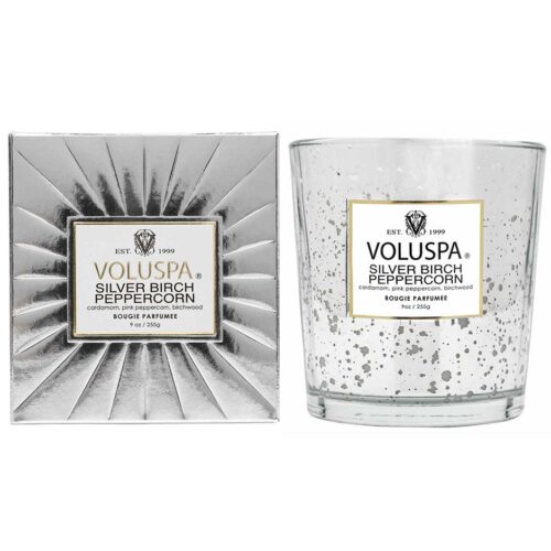 Voluspa Boxed Candle Silver Birch Peppercorn 60h – 255 g – 0806644664185