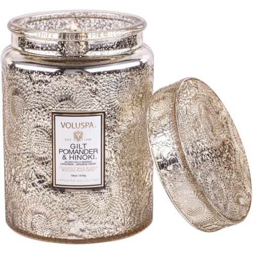 Voluspa Gilt Pomander & Hinoki Large Glass Jar Candle – 453 g – 0806644733164
