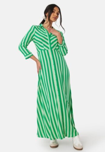 Y.A.S Savanna Long Shirt Dress Quiet Green Stripes XS – 5715510613132